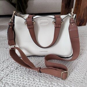 Calvin Klein Cream and Brown Satchel Purse